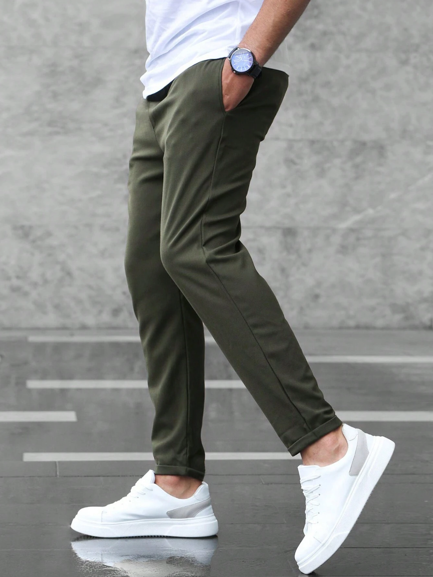 Men's Slim Fit Drawstring Waist Pants – Tapered Leg Casual Everyday