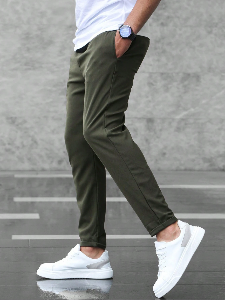 Men's Slim Fit Drawstring Waist Pants – Tapered Leg Casual Everyday