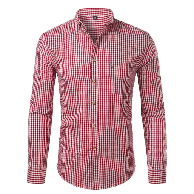 Men's Slim Fit Gingham Long Sleeve Shirt – Button Down Collar Casual