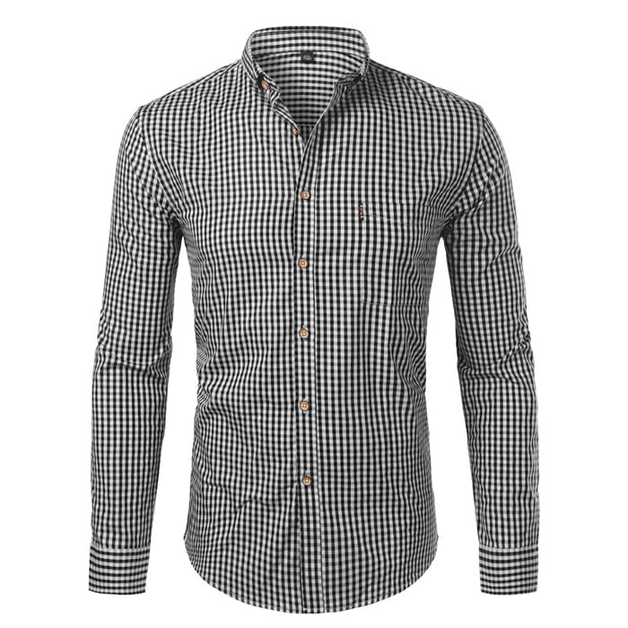 Men's Slim Fit Gingham Long Sleeve Shirt – Button Down Collar Casual