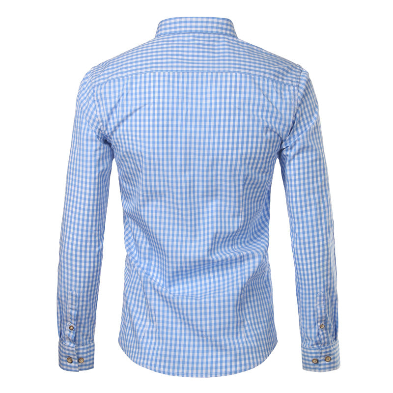 Men's Slim Fit Gingham Long Sleeve Shirt – Button Down Collar Casual