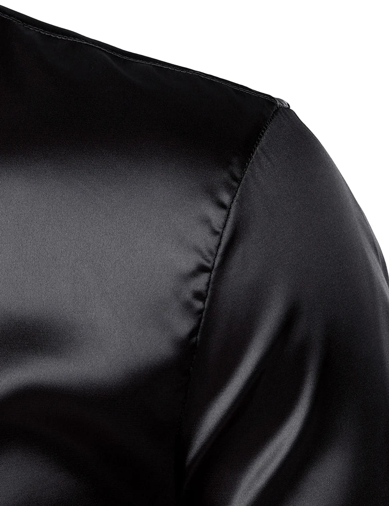Men's Slim Fit Satin Shirt – Spread Collar Long Sleeve Formal Dress