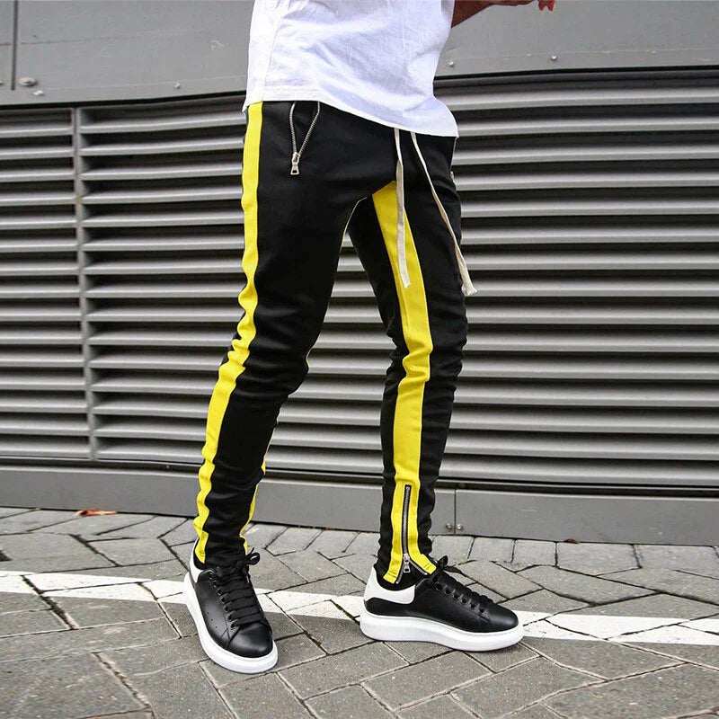Men's Slim Fit Track Sweatpants – Side Stripe Zip Hem Drawstring Streetwear