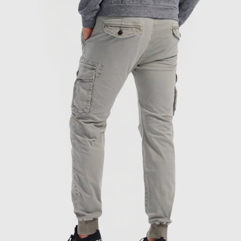 Men's Slim Fit Utility Cargo Jogger Pants – Multi Pocket Tapered Ribbed Cuff