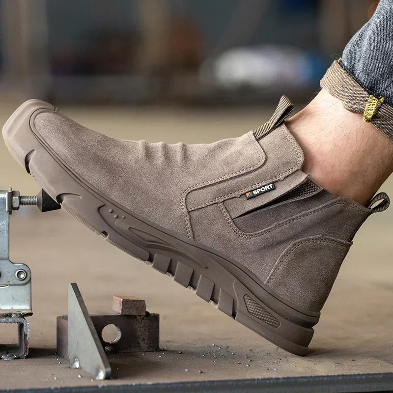 Men's Slip-On Steel Toe Work Boots – Suede Upper Pull Tab Industrial Safety