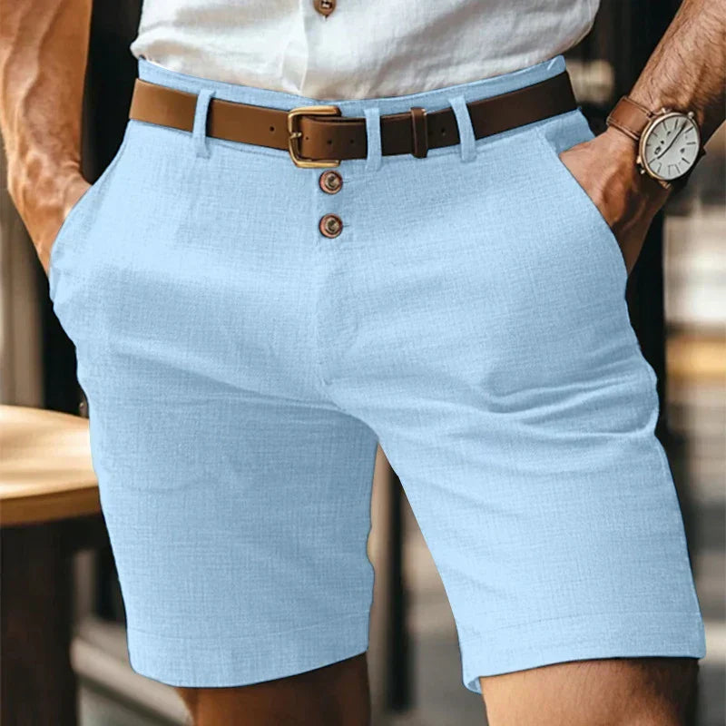 Men's Solid Chino Shorts – Button Front Belt Loop Mid Length Summer