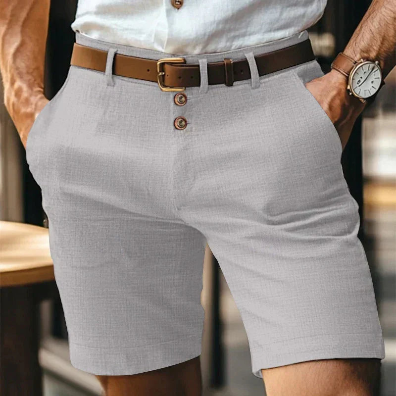 Men's Solid Chino Shorts – Button Front Belt Loop Mid Length Summer