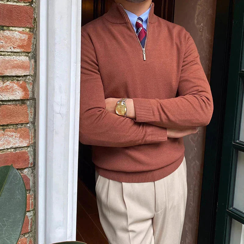 Men's Solid Half Zip Sweater – Stand Collar Long Sleeve Office Casual