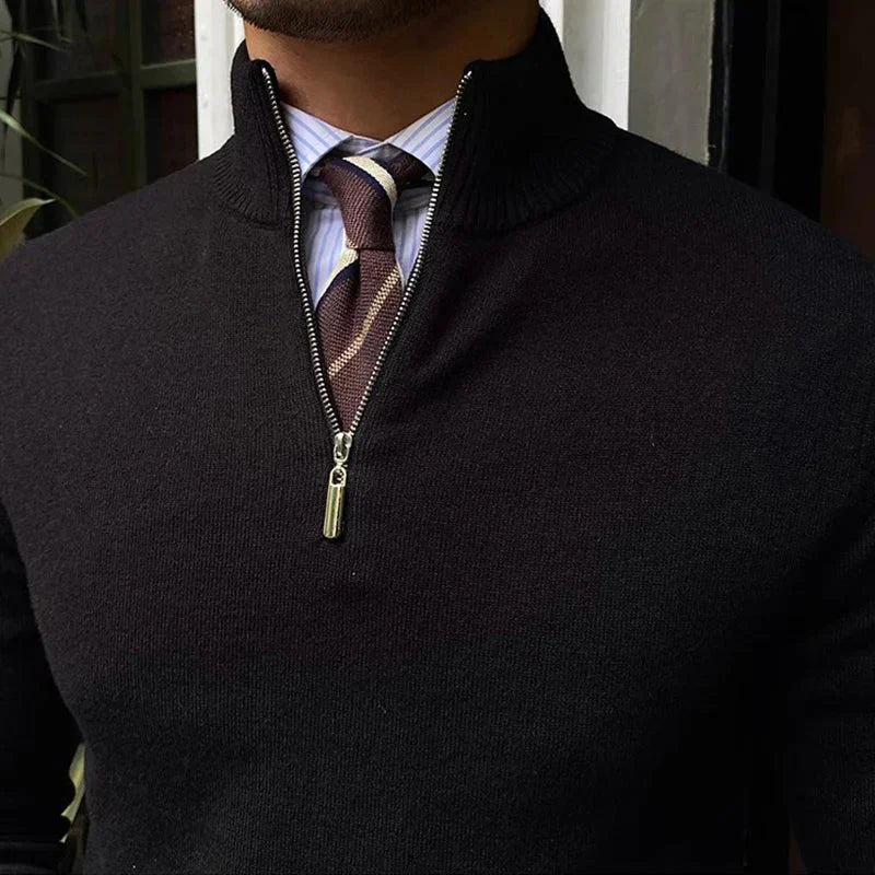 Men's Solid Half Zip Sweater – Stand Collar Long Sleeve Office Casual