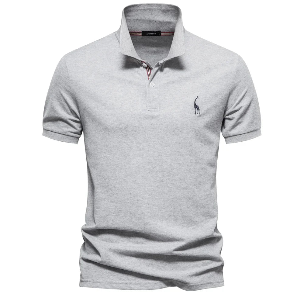 Men's Solid Piqué Polo Shirt – Two Button Placket Embroidered Giraffe Golf