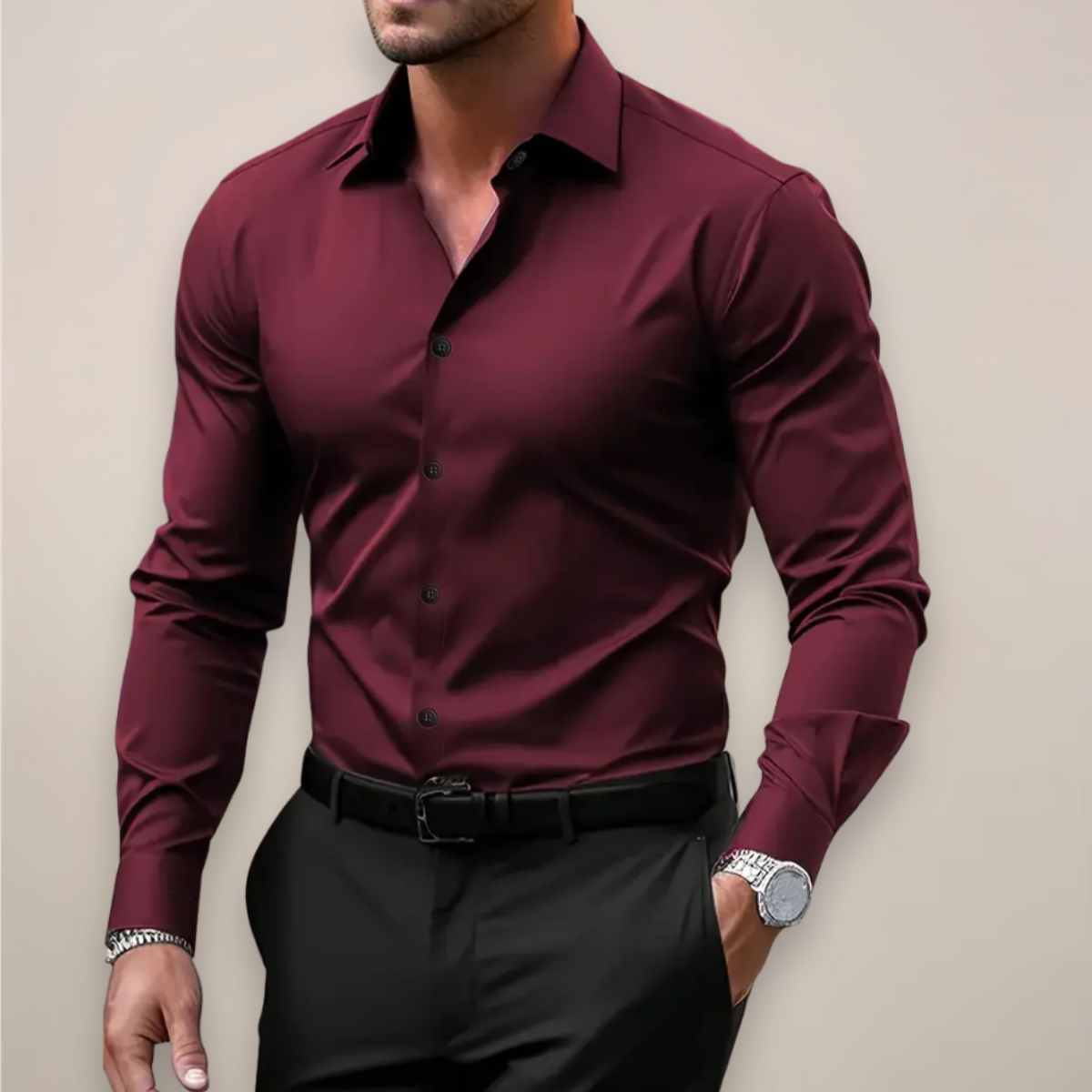 Men's Solid Slim Fit Dress Shirt – Classic Collar Long Sleeve Button Down Formal
