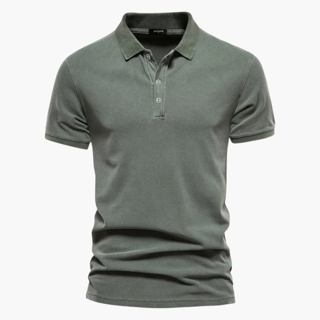 Men's Solid Washed Polo Shirt – Two Button Placket Short Sleeve Casual