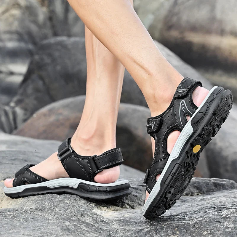 Men's Sport Open Toe Flat Sandals – Adjustable Multi Strap Outdoor Walking
