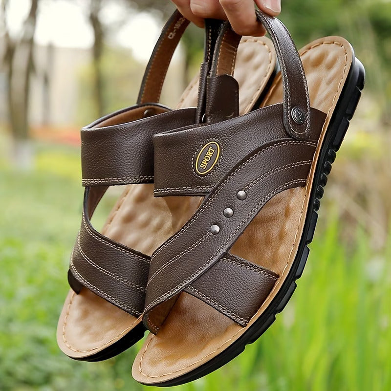 Men's Sport Open Toe Sandals – Cross Strap Adjustable Ankle Beach Flat