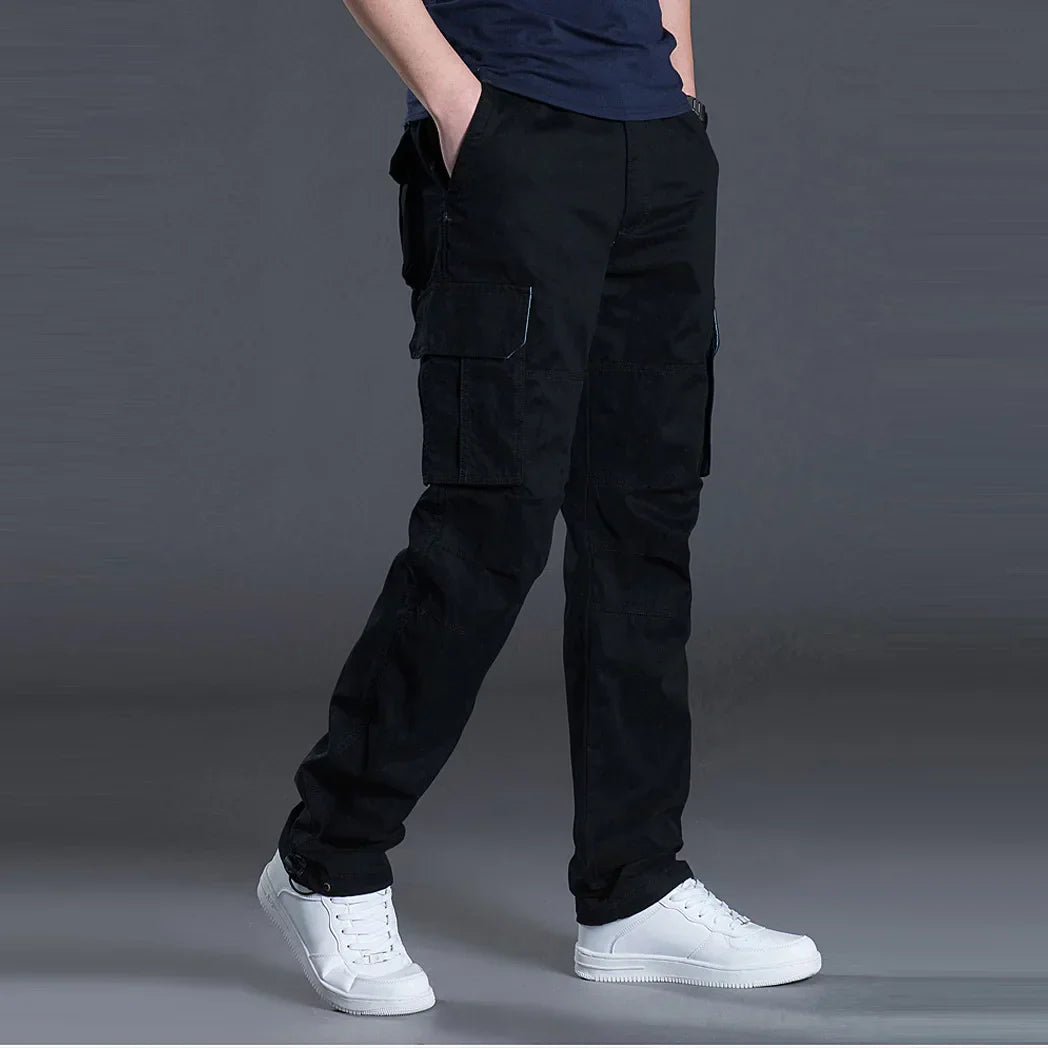 Men's Straight Fit Cargo Pants – Multi Pocket Flap Cover Ankle Toggle Outdoor