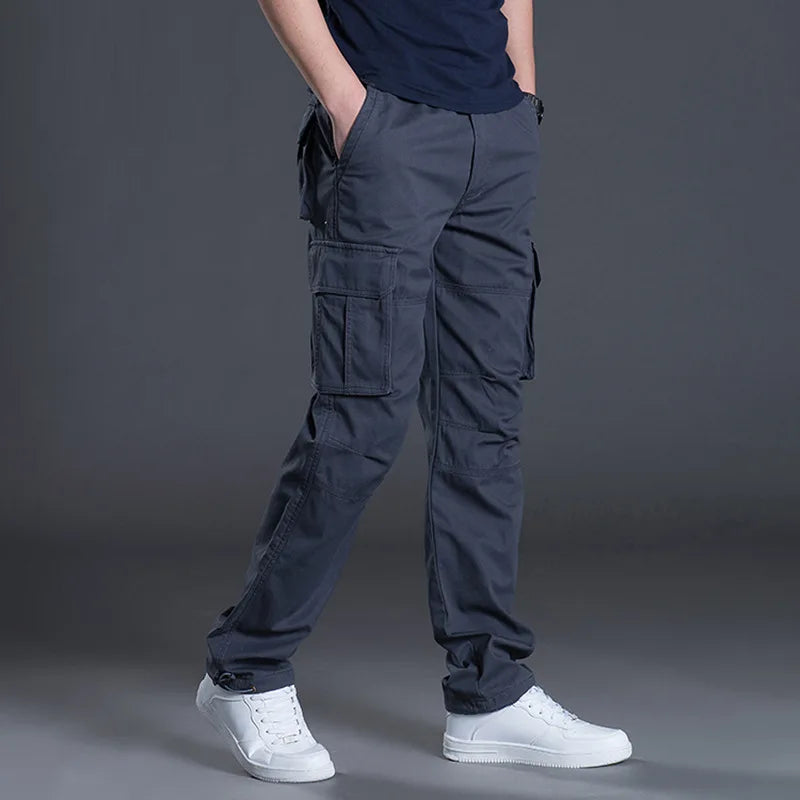 Men's Straight Fit Cargo Pants – Multi Pocket Flap Cover Ankle Toggle Outdoor