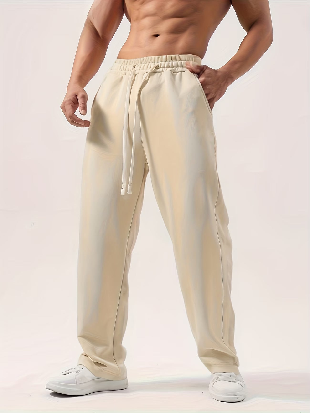 Men's Straight Leg Sweatpants – Drawstring Waist Side Seam Lounge Streetwear