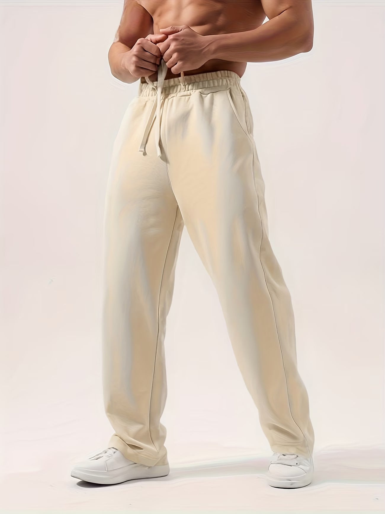 Men's Straight Leg Sweatpants – Drawstring Waist Side Seam Lounge Streetwear