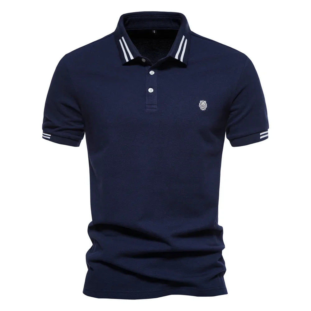 Men's Striped Collar Polo Shirt – Short Sleeve Embroidered Logo Golf