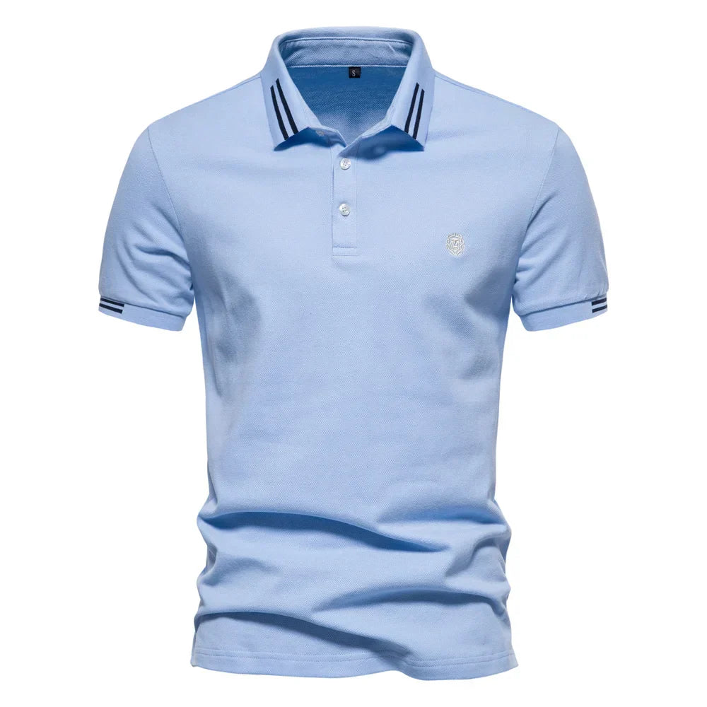 Men's Striped Collar Polo Shirt – Short Sleeve Embroidered Logo Golf