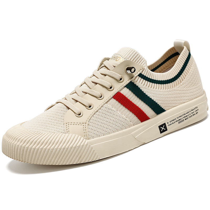 Men's Striped Knit Low Top Sneakers – Lace Up Round Toe Casual Street Shoes