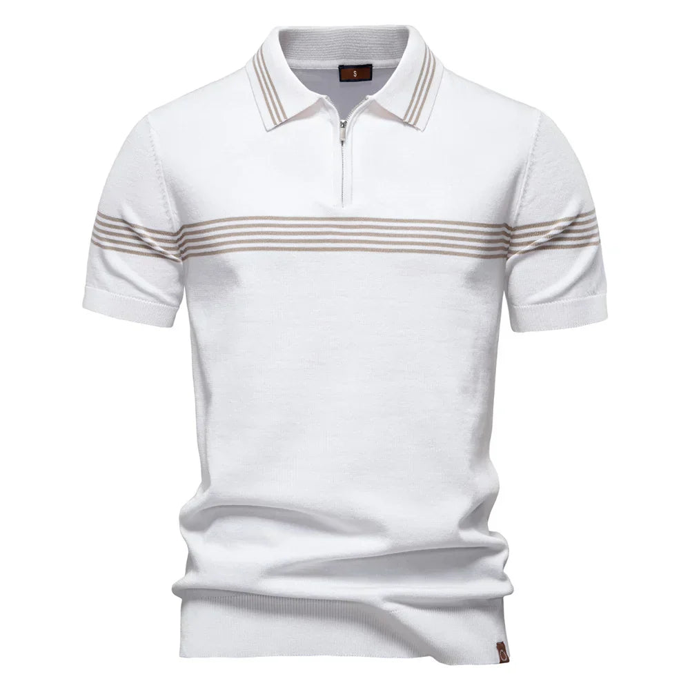 Men's Striped Knit Polo Shirt – Quarter Zip Short Sleeve Golf Casual