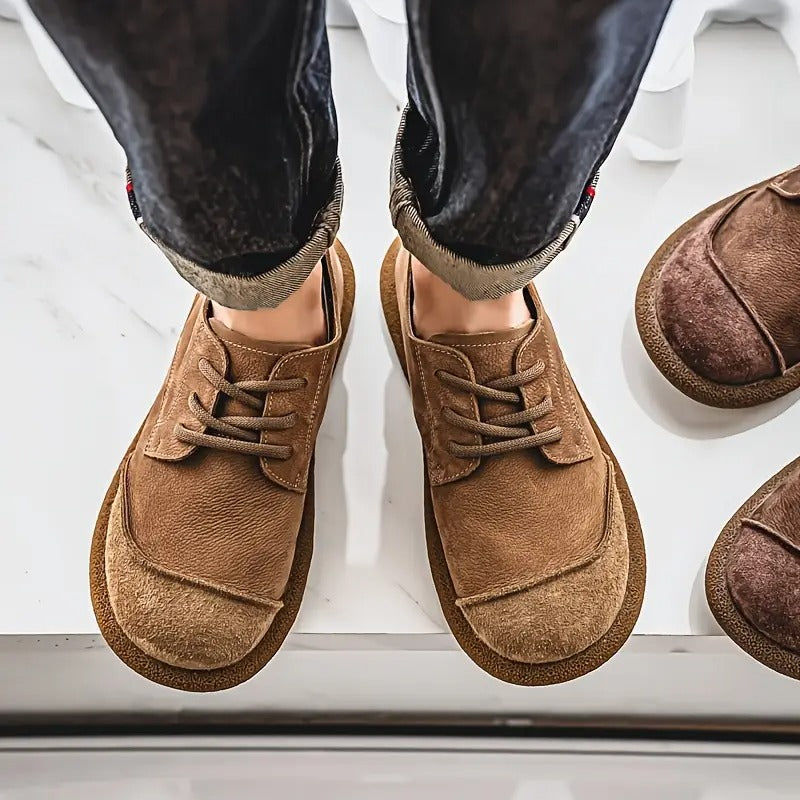 Men's Suede Lace-Up Low Top Derby Shoes – Round Toe Crepe Sole Casual