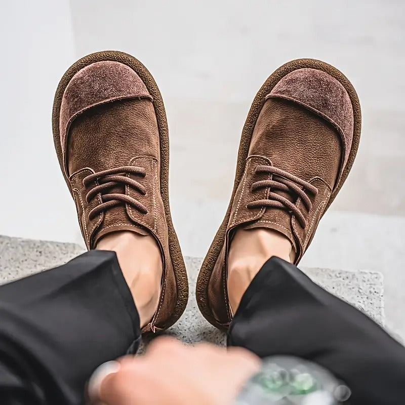 Men's Suede Lace-Up Low Top Derby Shoes – Round Toe Crepe Sole Casual
