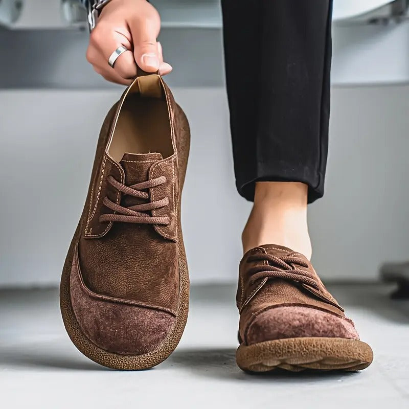 Men's Suede Lace-Up Low Top Derby Shoes – Round Toe Crepe Sole Casual