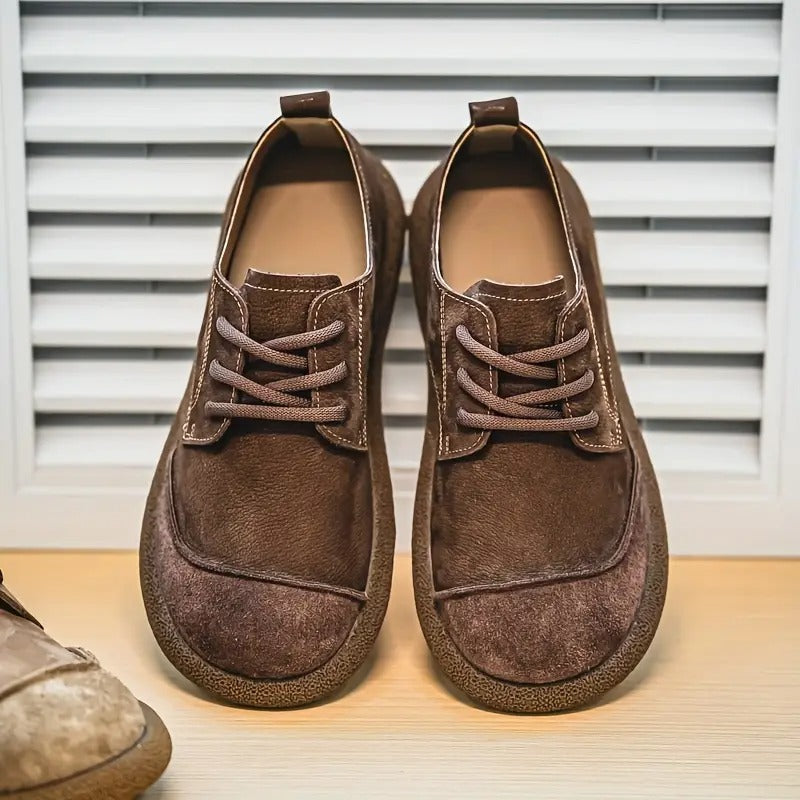 Men's Suede Lace-Up Low Top Derby Shoes – Round Toe Crepe Sole Casual