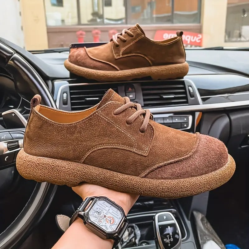 Men's Suede Round Toe Oxford Shoes – Lace Up Crepe Sole Casual Smart