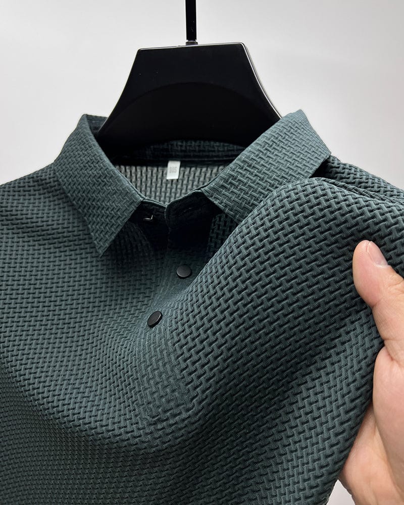 Men's Textured Knit Polo Shirt – Short Sleeve Button Placket Smart Casual