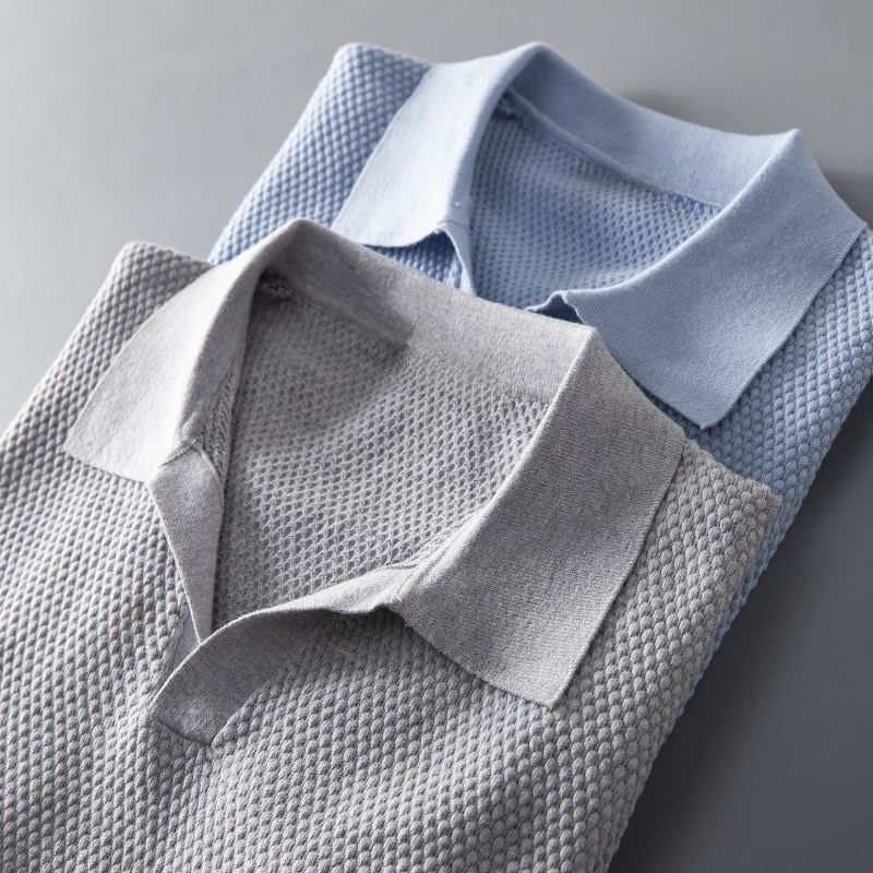 Men's Textured Knit Polo Shirt – Short Sleeve Open Collar Golf Casual