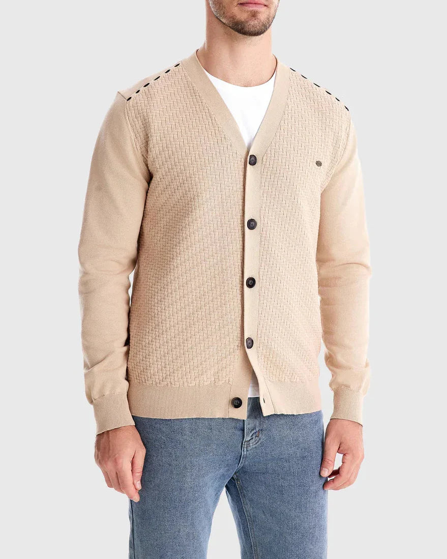 Men's Textured V Neck Button Cardigan – Long Sleeve Smart Casual Everyday Wear