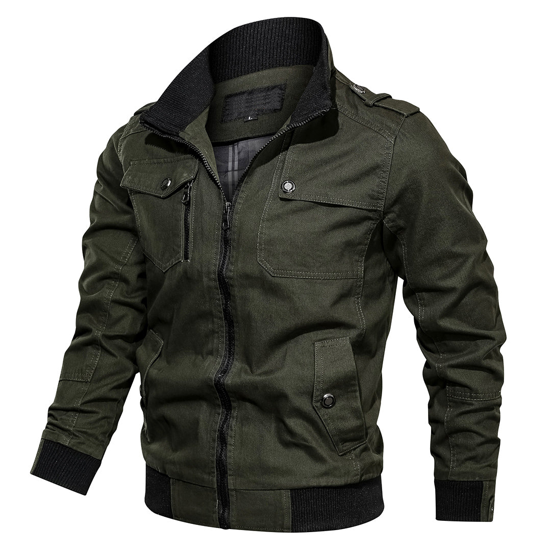 Men's Utility Bomber Jacket – Stand Collar Epaulette Multi Pocket Outerwear