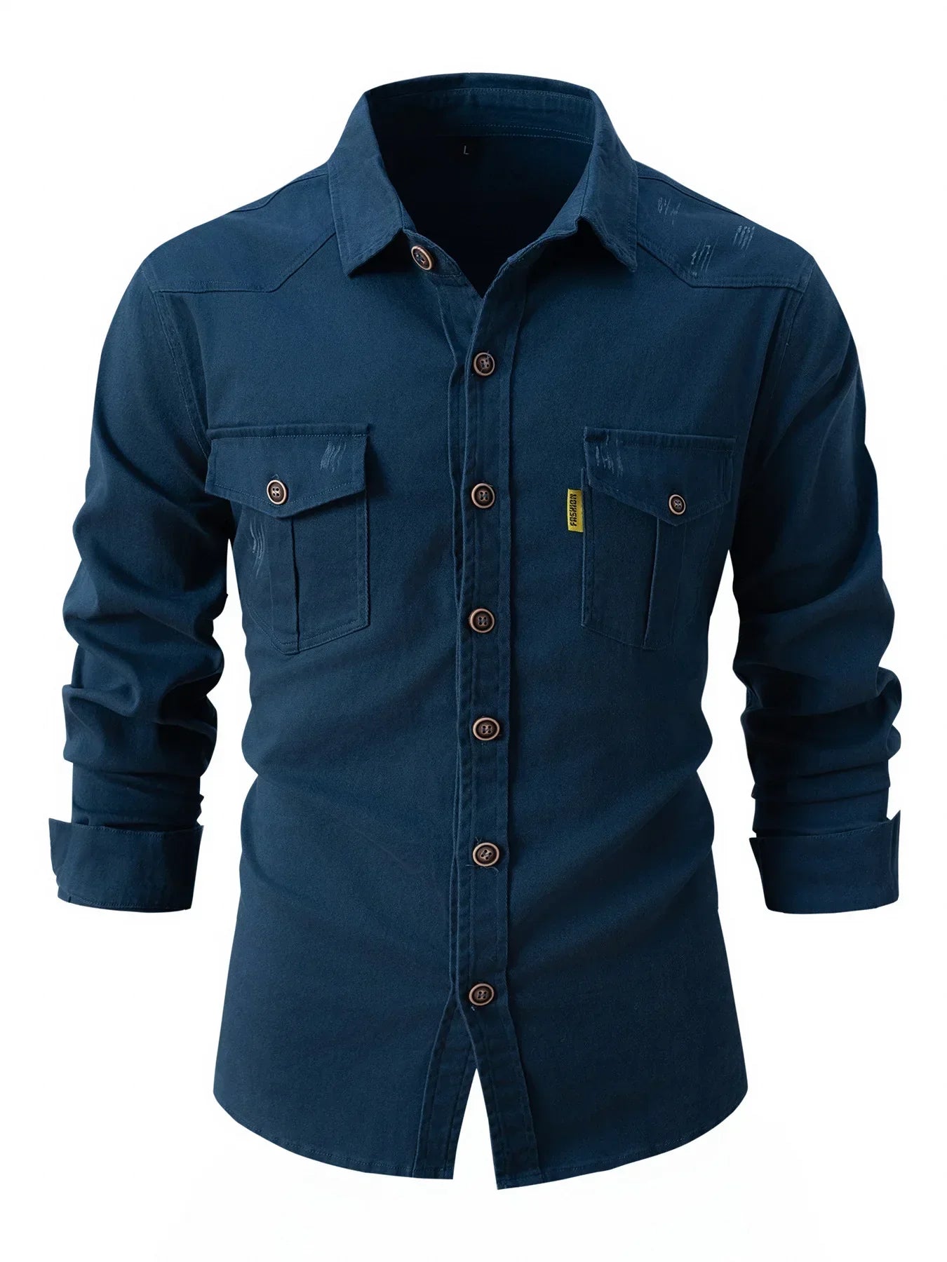 Men's Utility Solid Long Sleeve Shirt – Dual Chest Pocket Workwear Casual