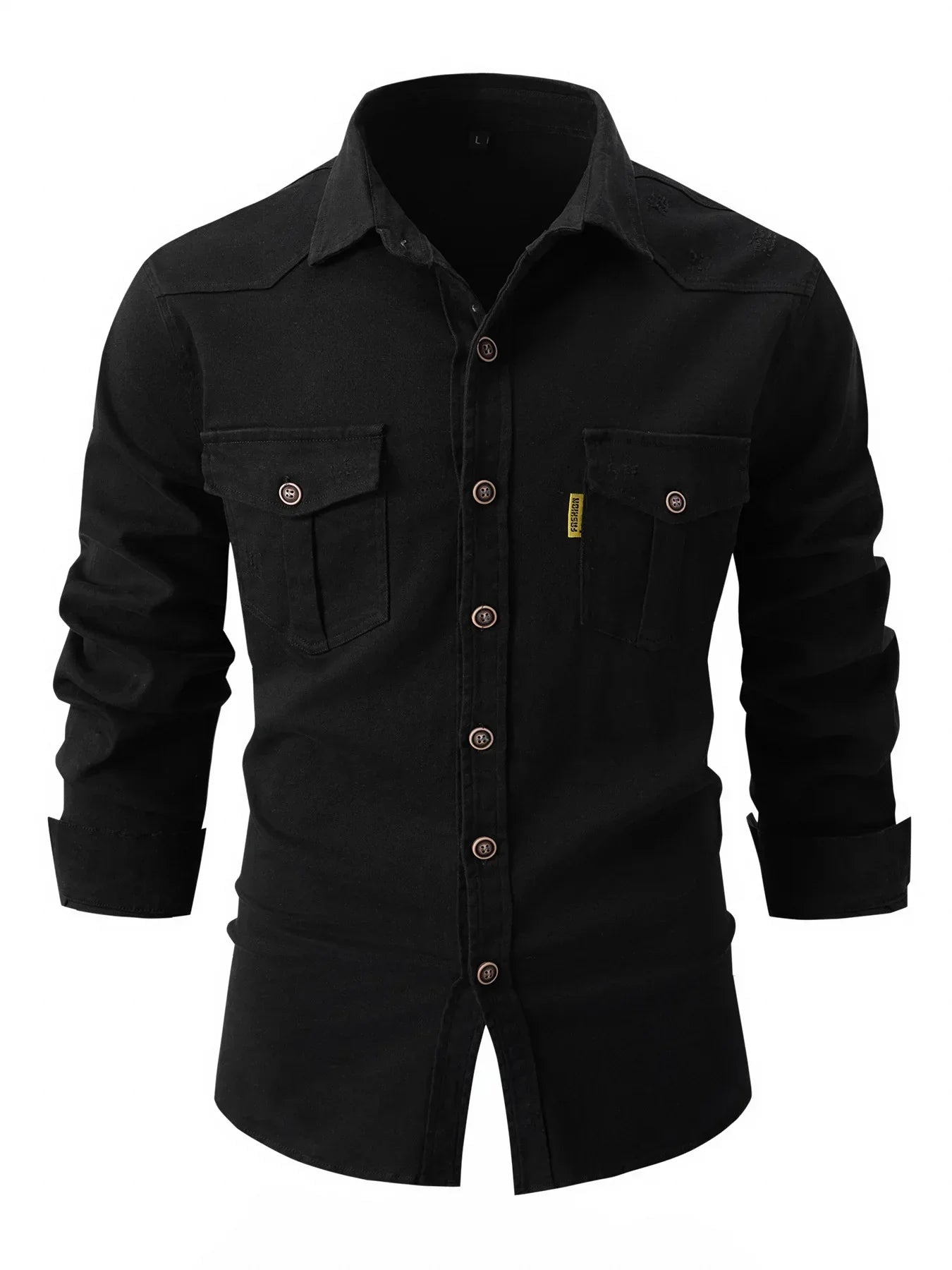 Men's Utility Solid Long Sleeve Shirt – Dual Chest Pocket Workwear Casual