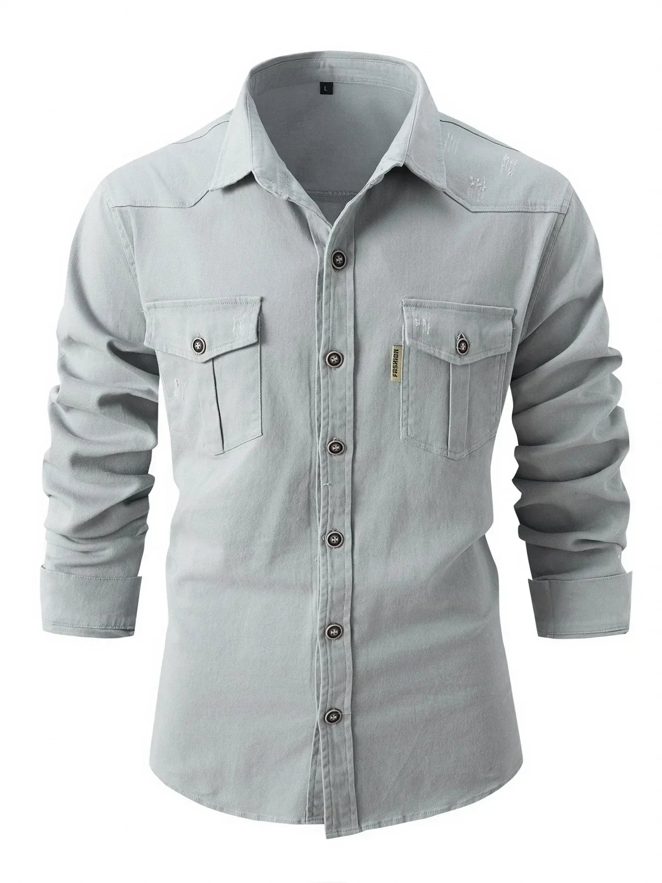 Men's Utility Solid Long Sleeve Shirt – Dual Chest Pocket Workwear Casual