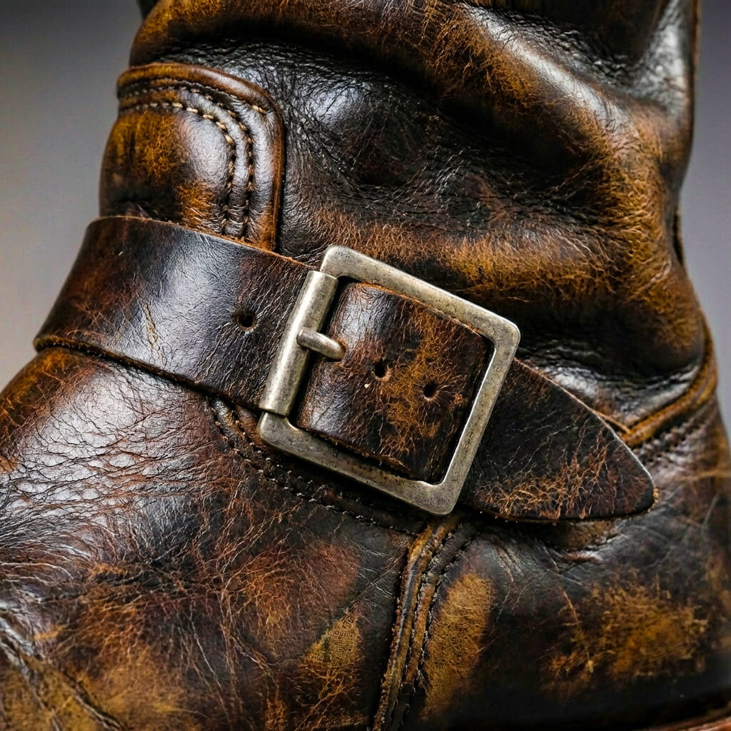 Men's Vintage Distressed Mid Calf Boots – Buckle Strap Low Heel Biker Casual