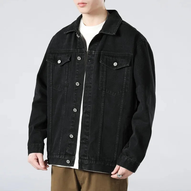 Men's Washed Denim Jacket – Button Front Chest Pocket Oversized Casual