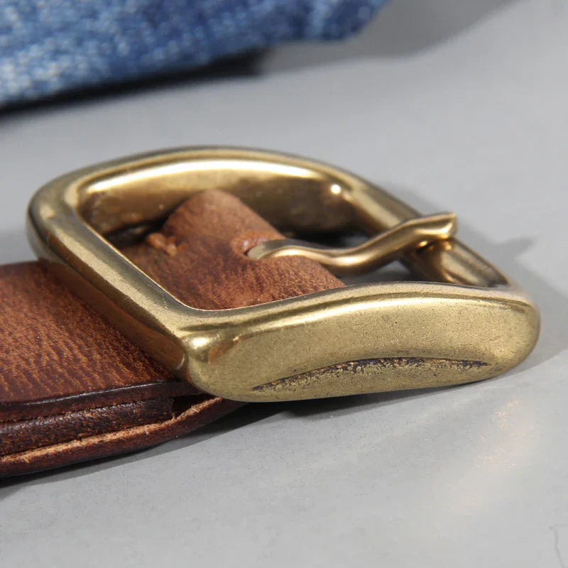 Men's Western Belt – Wide Strap Brass Pin Buckle Distressed Vintage Country