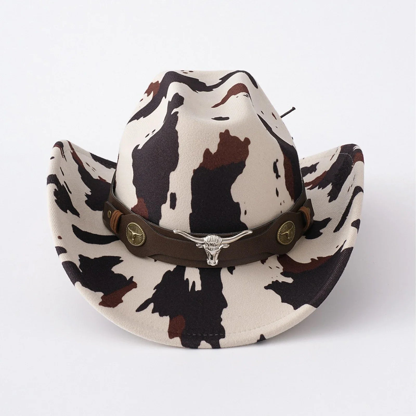 Men's Western Cow Print Cowboy Hat – Wide Brim Longhorn Band Festival