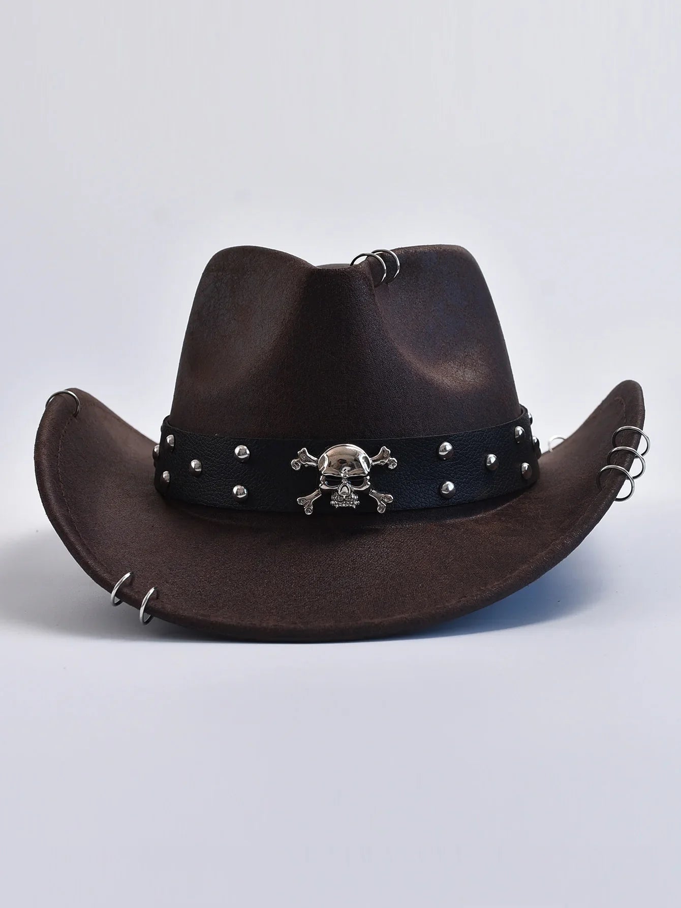 Men's Western Cowboy Hat – Skull Studded Band Ring Trim Rocker Festival