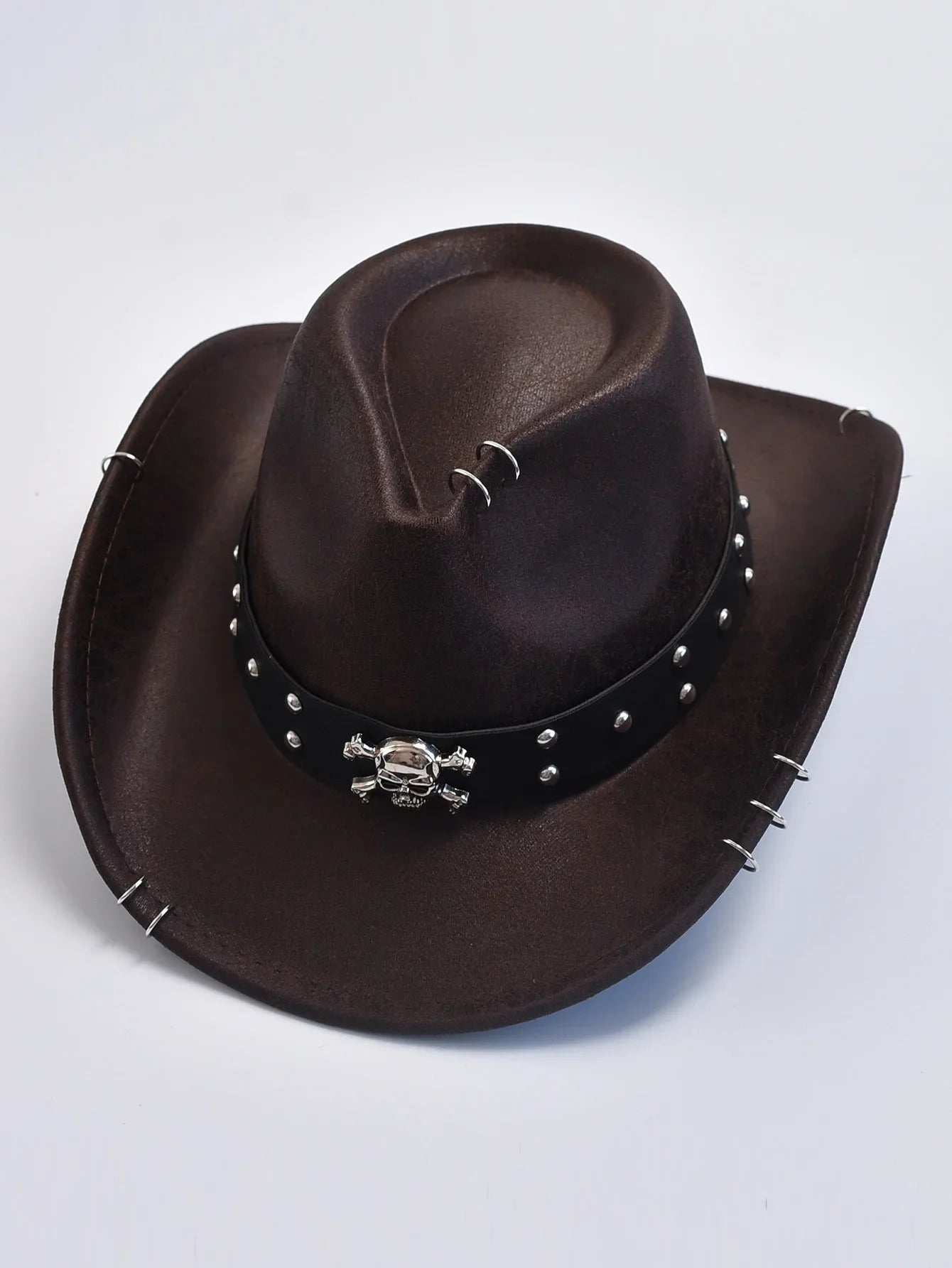 Men's Western Cowboy Hat – Skull Studded Band Ring Trim Rocker Festival