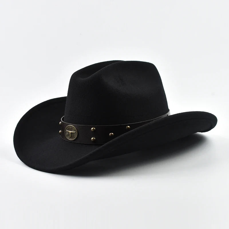 Men's Western Cowboy Hat – Wide Brim Felt Stud Band Concho Country Festival