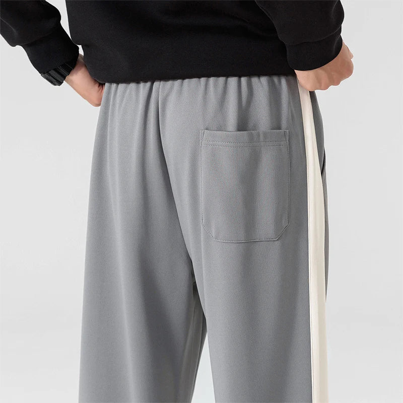 Men's Wide Leg Side Stripe Sweatpants – Drawstring Waist Casual Athleisure
