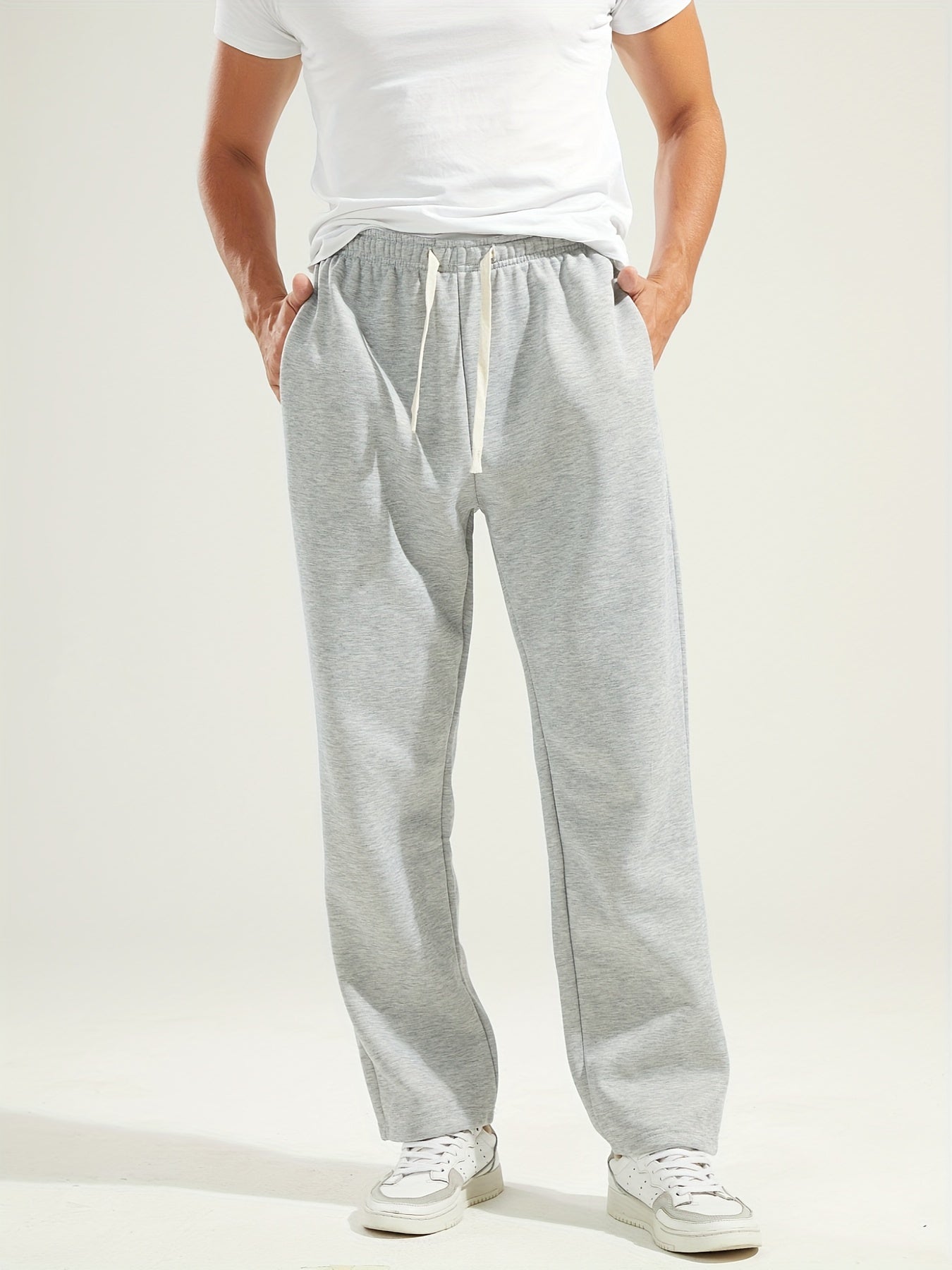 Men's Wide Leg Sweatpants – Drawstring Waist Open Hem Marl Lounge Casual