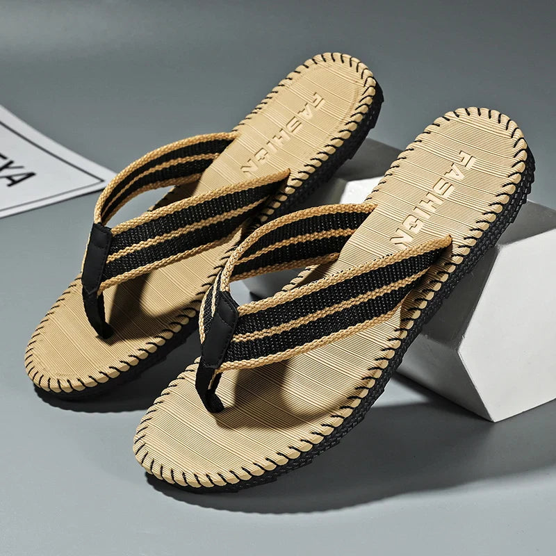 Men's Woven Toe Post Flip Flops – Open Toe Flat Strap Beach Sandals