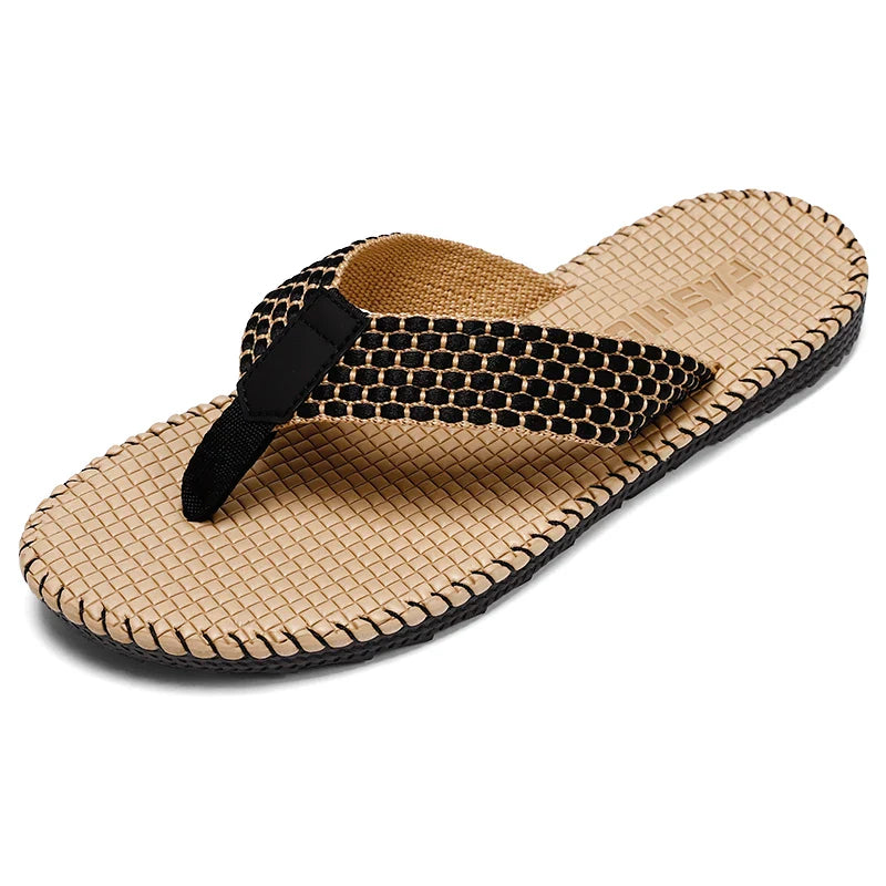 Men's Woven Toe Post Flip Flops – Open Toe Flat Strap Beach Sandals