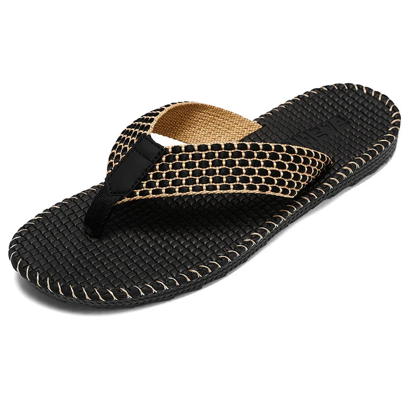 Men's Woven Toe Post Flip Flops – Open Toe Flat Strap Beach Sandals